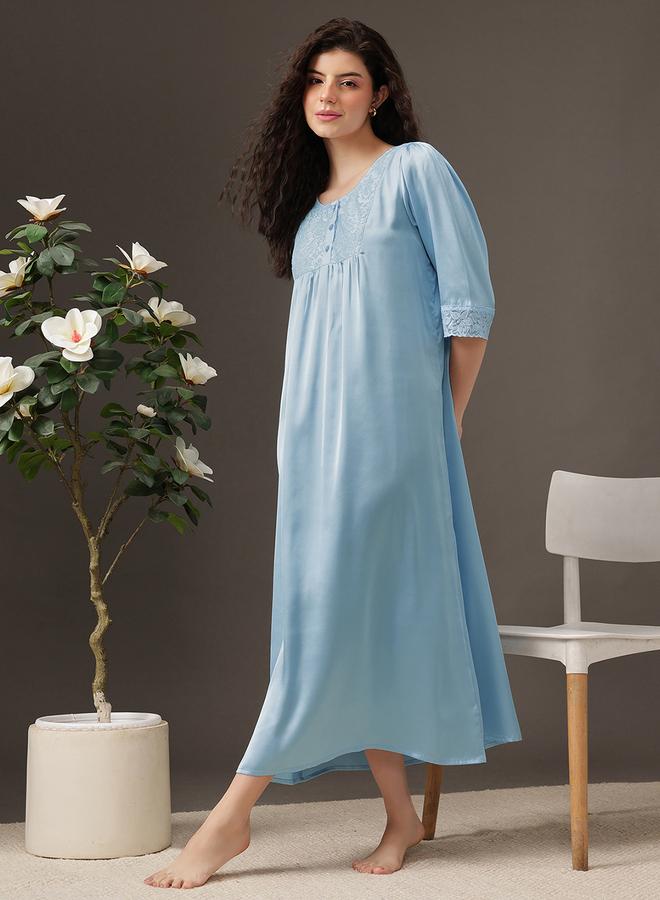 Clovia Satin Lace Detail Nightdress - Image 2